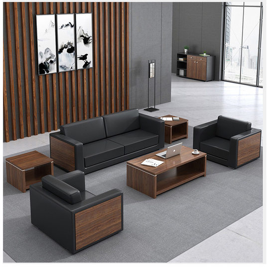 厂家直供办现代简约公沙发茶几组合接待洽谈室商务会客区真皮沙发