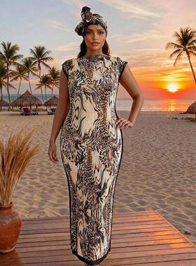 Women's Floral Print Wrap Dress Set, Elegant Slim-Fitting Lo