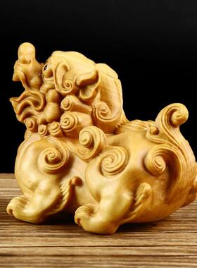 小叶黄杨木雕摆件实木雕刻工艺手工文玩手把件天禄貔貅