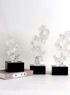 新中式创意透明太湖石假山摆件书房办公桌工艺品摆设禅意茶室软装