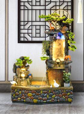 高山流水喷泉阳台鱼池造景循环水布置客厅庭院花园落地摆件