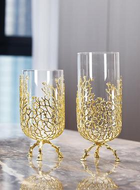 现代金属玻璃花瓶轻奢风格金色室内客厅餐桌玄关电视柜后插花摆件