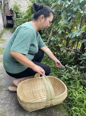 竹编手篮菜篮子WKA装环鸡蛋小水果采摘收纳提筐竹筐保购物篮大号