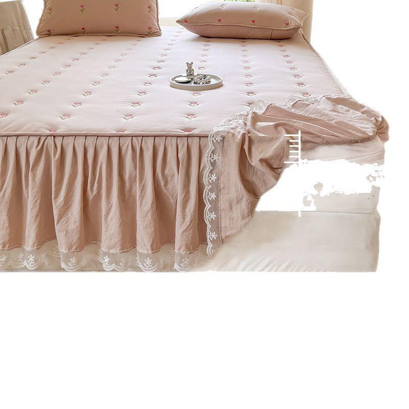 2025新款水洗棉夹棉花边床笠床裙二合一加厚床罩席梦思床垫保护套-图3