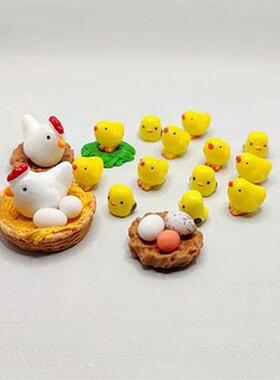 【严选臻品】小鸡一家母鸡带崽创意小摆件仿真迷你小动物微观世界