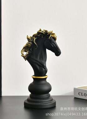 创意国际象棋树脂摆件橱窗样板房学院家居装饰品黑色白色棋子摆设
