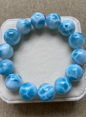 多米尼加海纹石手链大颗粒单圈拉利玛圆珠手串男女珠串规格16.3mm