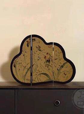 新中式入户玄关小屏风摆件折叠装饰画 画客厅电视柜摆画 画小众国