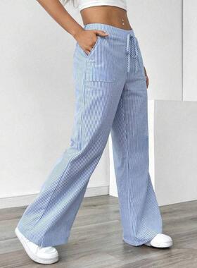 Women's Striped Print Loose Pants Casual Comfy Wide Leg