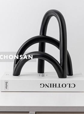 简约现代家居透白色树脂拱形屏风摆件客厅玄关电视柜书房饰品