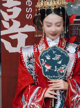 百合型竹制紫竹苏绣宫扇面明清古典中式双面团扇汉服配饰异色异绣