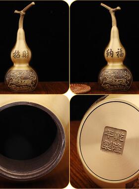 纯黄铜龙头麒麟葫芦摆件办公室桌面玄关黄铜纳福铜器摆件装饰