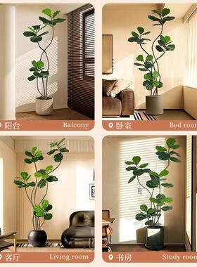 中古风仿真植物琴叶榕落地盆栽室内大型仿生绿植摆件客厅轻奢装饰