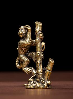 黄铜猴子步步高升小摆件十二生肖本命年家居装饰桌面雅物手工礼品