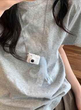 咔嚓XL0732闪光设相机吊坠项炼覆古女个性嘻哈长厚棉T炼独特计百