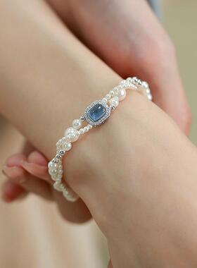 2026双层叠戴人造珍珠手链小众手串几何女方形串珠手饰品推荐设计