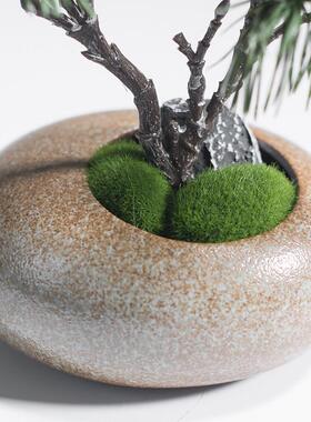 中式仿真迎客松小盆景摆件陶瓷花瓶套装植物客厅桌面装饰假花松树
