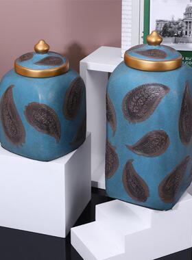 美式复古风格古典式糖果盒树脂花纹储物罐工艺品装饰摆件橱窗摆设