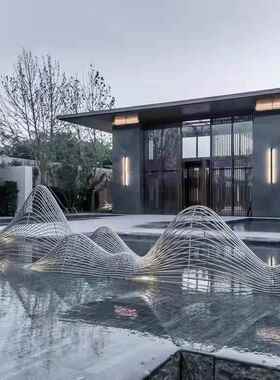 不锈钢假山雕塑摆件镂空户外园林售楼部水景管状切片抽象装饰定制