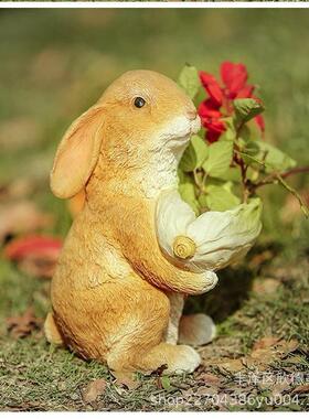 跨境货源小兔子户外庭院摆件盆栽造景盆景雕塑装饰品树脂工艺品