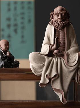 久造紫砂禅意达摩祖师摆件中式家居客厅玄关装饰办公室工艺品摆设