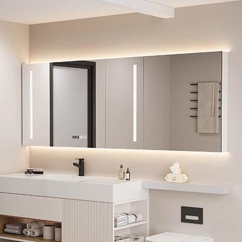 定制卫生间浴室智能镜柜单独挂墙式收纳储物镜子卫浴通顶加高 - 图0