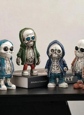 跨境新品万圣节骷髅人树脂摆件外桌人鬼1节卡偶通派对面星庭院装