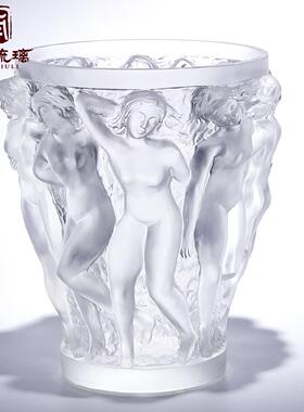法式水晶琉璃浮雕艺术品出口莱俪高级感客厅高档美女花瓶装饰摆件