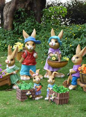 户外庭院花园装饰萌兔花盆装饰幼儿园户外卡通动物景观雕塑