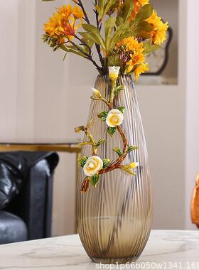 珐琅彩跨境轻奢插花装饰花器客厅摆件玻璃花瓶玄关桌面装饰品