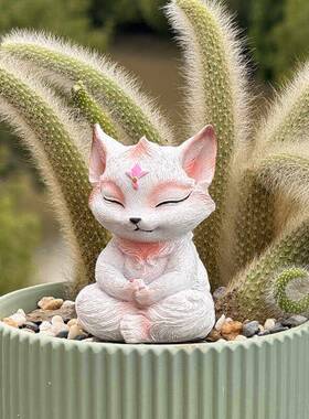 白色狐狸打坐创意阳台别墅雕塑花园树脂花器庭院个性户外多肉花盆