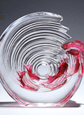 高端琉璃艺术品如鱼得水锦鲤鱼摆件水晶工艺品乔迁新居礼品送朋友