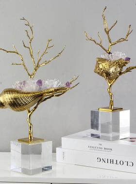 现代轻奢件居饰品天然家水晶石海螺铜摆工厅艺品客玄关酒KF-M569