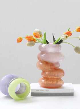 工艺品玻璃插花计条纹家居灰色吕林新品灰色碧轩玻璃霞软花瓶装设