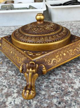 纯铜带盖子彷古做旧笔洗笔架蝙蝠弥勒佛铜像摆放烟灰缸桌面摆件