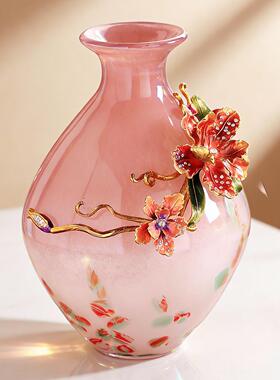 轻奢珐琅彩渐变玻璃花瓶装饰品摆件桌面客厅工艺花器花艺中式高档