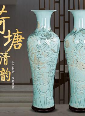 景德镇手绘描金陶瓷器大花瓶摆件客厅落地新中式轻奢高档精品别墅
