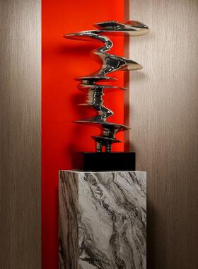 几何抽象雕塑摆件玻璃钢电镀银色酒店大堂艺术品落地售楼部楼梯角