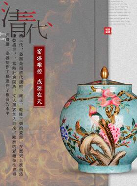 艾饰佳景德镇陶瓷彷古手绘珐琅彩大号家居客厅玄关储物罐装饰摆件