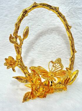 水晶球工艺品底座球托蛋雕托金属蝴蝶花篮复古做旧手工圆盘