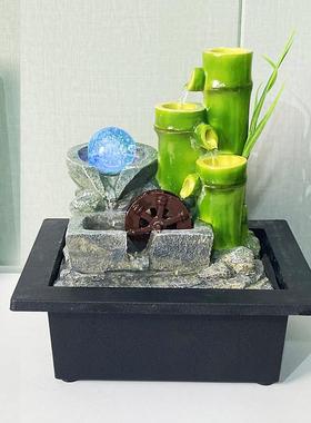 小型风水轮流水摆件循环水生财加湿器办公室客厅家居桌面喷泉装饰