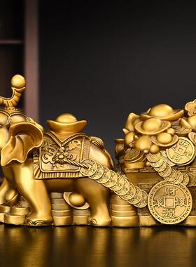 纯铜大象拉元宝摆件象拉车象拉聚宝盆象拉财宝家居桌面装饰工艺礼