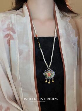 新中式珍珠项链女轻奢小众复古国风长款汉服璎珞旗袍马面裙配饰品