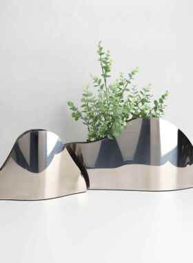 简约轻奢不锈钢酒桶摆件客厅插花器样板间展厅家居酒柜工艺装饰品