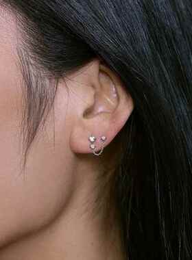 Aide 925 Sterling Silver Double Studs Three Clear Zircon Sma