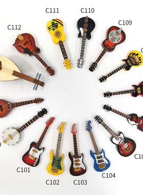 手工迷你电吉他模型装饰桌面娃娃乐器10厘米木制民谣吉他电低音模