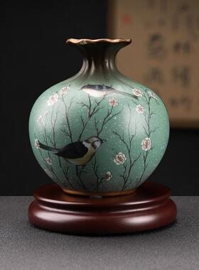 慧谷湖 可定制的彷红木基地实木圆花瓶，花盆装饰品，玉石支架，