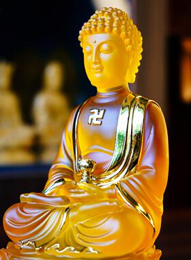 精品工艺彷琉璃佛像阿弥陀佛家用佛堂办公室供奉三宝佛保平安摆件