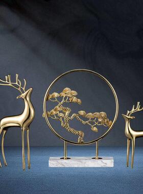 轻奢客厅黄铜鹿装饰摆饰玄关办公室电视柜新房酒柜装饰品铜工艺礼