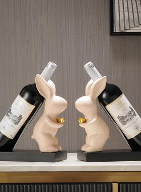 新中式兔子红酒架装饰品红酒摆件轻奢高档家居餐边柜乔迁新居礼品